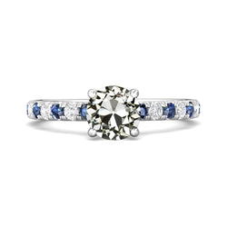 5 Karat runder alter Bergmann Aus der Erde Abgebauter Natürlicher Diamant & blauer Saphir Damenschmuck