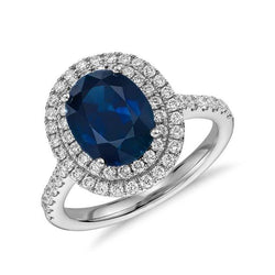 5 Kt. Ovaler und Rundschliff Saphir und Aus der Erde Abgebauter Natürlicher Diamanten Ehering Gold