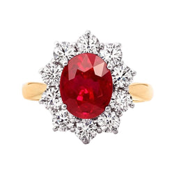 5 ct natürlicher Rubin im Rundschliff mit Aus der Erde Abgebauter Natürlicher Diamanten Ring 14K Gold