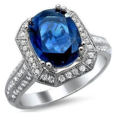 5 ct. Ceylon Saphir mit Aus der Erde Abgebauter Natürlicher Diamanten Verlobungsring Weißgold 14K