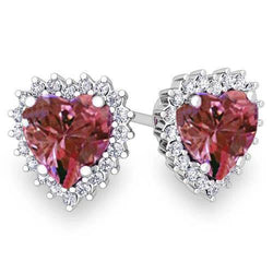 5 ct. Ohrstecker mit Herzschliff, rosa Saphir und runden Diamanten