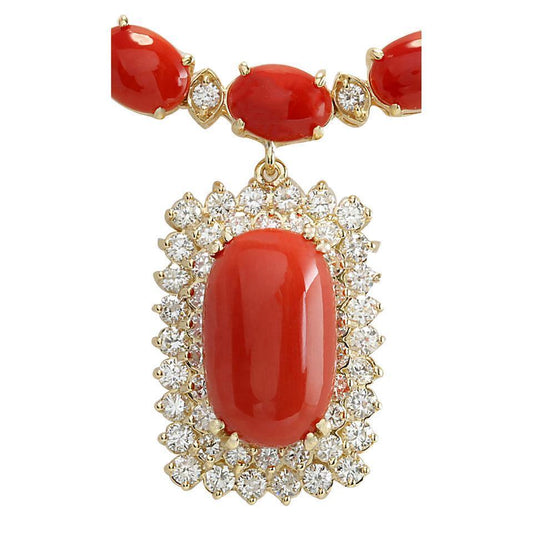 50.50 ct Red Coral And Diamants Lady Halskette Gold Gelb 14K - harrychadent.de