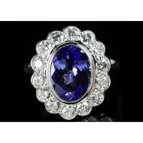5,15 Kt Ovaler Lünettensatz Tansanit mit Diamanten Ring 14K Weißgold - harrychadent.de
