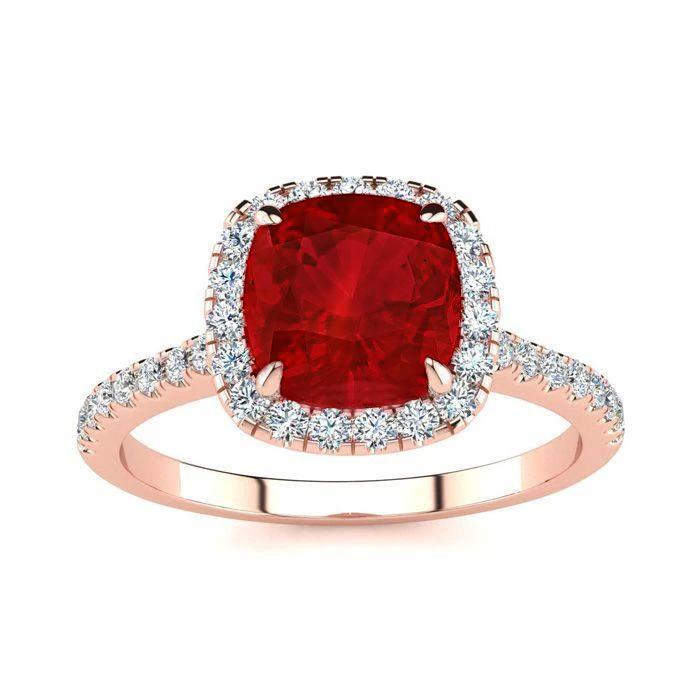 5,35 ct Kissenschliff roter Rubin und Diamant Ehering Goldschmuck - harrychadent.de