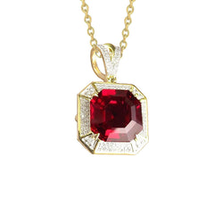 5,40 Ct Asscher Form Roter Rubin und Diamant Halskette Anhänger