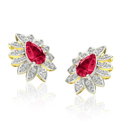 5,40 Karat Krappenset Rubin und Aus der Erde Abgebauter Natürlicher Diamanten Ohrstecker Yg 14K