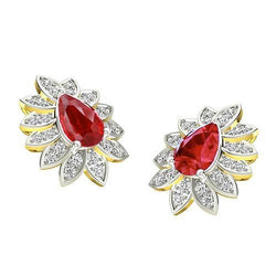 5,40 Karat Rubin und Aus der Erde Abgebauter Natürlicher Diamanten Ohrstecker Gelbgold 14K