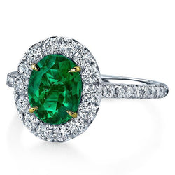 5,50 Karat Grüner Smaragd und Aus der Erde Abgebauter Natürlicher Diamanten Verlobungsring Zweifarbiges Gold 14K