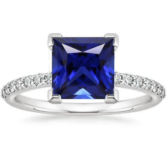 5,50 Karat Solitaire Princess Blue Saphir mit Akzenten Pave Setting - harrychadent.de