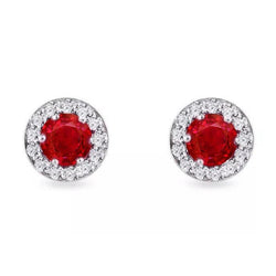 5,50 ct. Runde Ohrstecker mit rotem Rubin und Aus der Erde Abgebauter Natürlicher Diamanten Weißgold 14K
