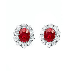 5,60 Karat Roter Rubin Und Aus der Erde Abgebauter Natürlicher Diamant Ohrstecker Weißgold 14K