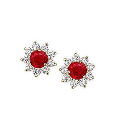 5,60 Karat Roter Rubin mit Aus der Erde Abgebauter Natürlicher Diamanten Ohrstecker Gold 14K