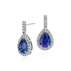 5,60 ct Tansanit mit Aus der Erde Abgebauter Natürlicher Diamanten Lady Ohrhänger Weißgold 14K