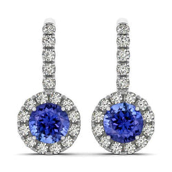 5,70 Karat Tansanit und Aus der Erde Abgebauter Natürlicher Diamanten Damen Ohrringe 14K Gold