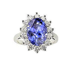 5,80 ct Blauer Tansanit mit weißen Diamanten Ring Gold