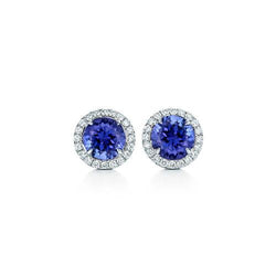 5,90 Karat Brillanter Tansanit mit Aus der Erde Abgebauter Natürlicher Diamanten Ohrstecker Halo 14K