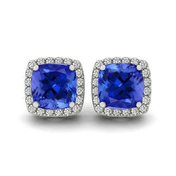 5,90 Karat Tansanit und Aus der Erde Abgebauter Natürlicher Diamanten Ohrstecker 14K Weißgold