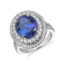 5,90 ct Krappenbesatz natürlicher Tansanit mit Aus der Erde Abgebauter Natürlicher Diamanten Ring Weißgold