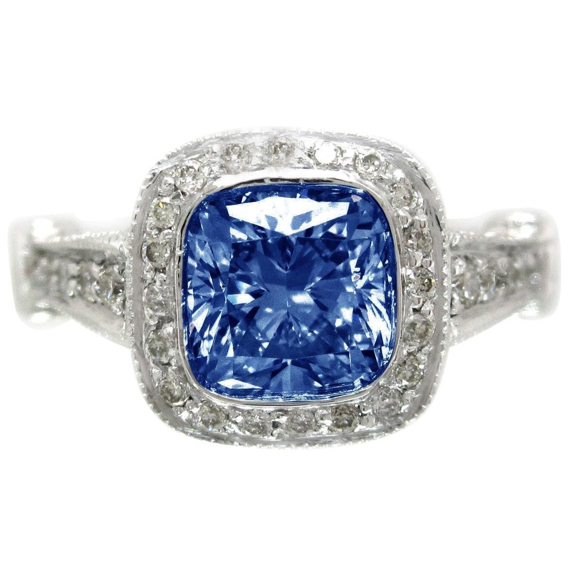 5.01 Karat blauer Saphir-Kissen Halo-Diamant-Ring-Schmuck