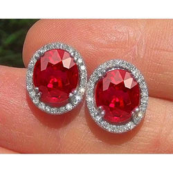 5.12 Karat Roter Rubin Mit Aus der Erde Abgebauter Natürlicher Diamant Ohrstecker Damen Ohrring Weißgold 14K