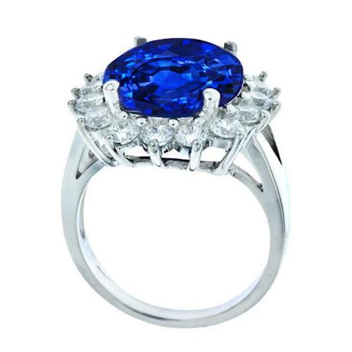 5.25 ct. Ceylon Blauer Saphir Runder Diamantring 14K WG