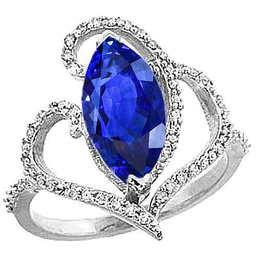 5.66 ct. Ceylon Saphir Aus der Erde Abgebauter Natürlicher Diamantring im antiken Stil Weißgold 14K