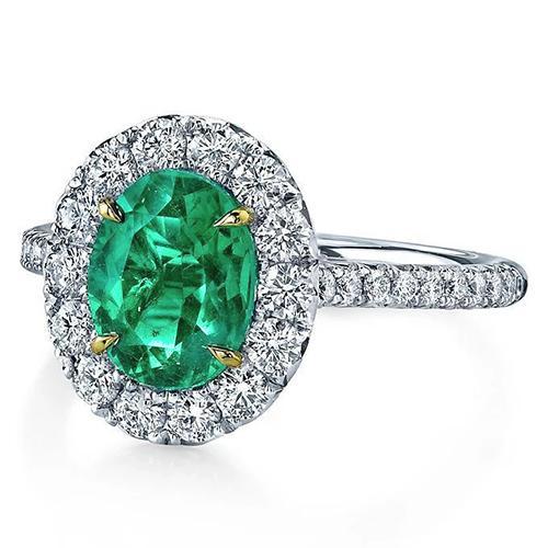 5.75 Karat Aus der Erde Abgebauter Natürlicher Diamant mit grünem Smaragdring Weißgold 14K