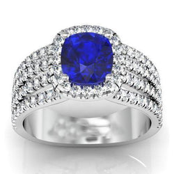 5.80 Ct Krappen Ceylon Blauer Saphir Diamanten Fancy Ring Weißgold 14K