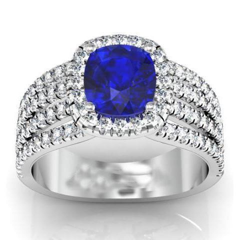 5.80 Ct Krappen Ceylon Blauer Saphir Aus der Erde Abgebauter Natürlicher Diamanten Fancy Ring Weißgold 14K