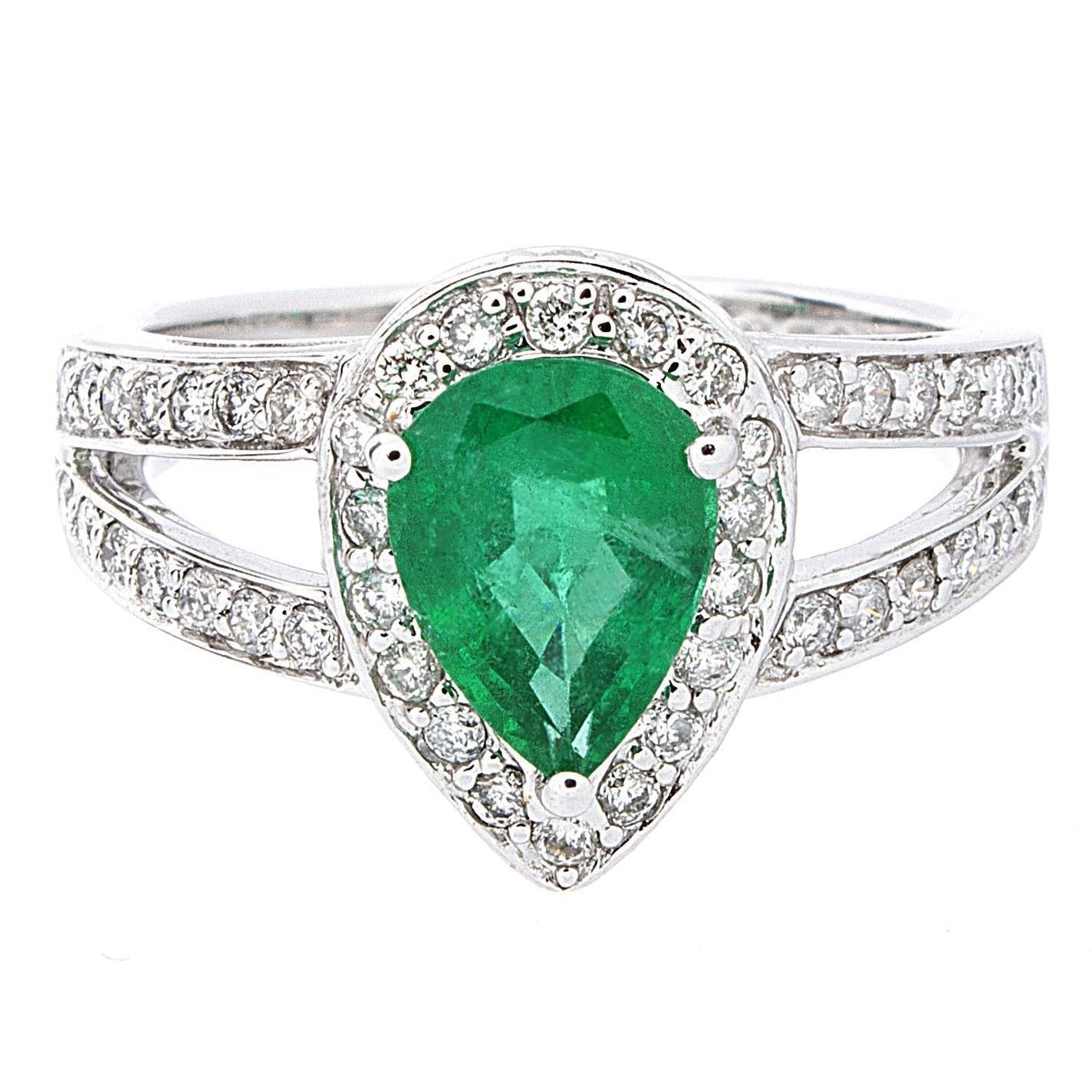 6 Karat Birnengrüner Smaragd mit Diamant Ehering Weißgold 14K - harrychadent.de