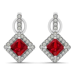 6 Karat Roter Rubin Mit Aus der Erde Abgebauter Natürlicher Diamanten Lady Dangle Ohrringe Weißgold 14K