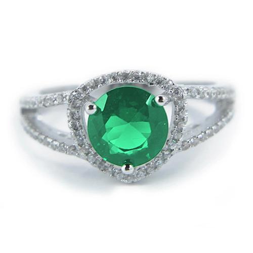 6 Karat runde Form grüner Smaragd mit Aus der Erde Abgebauter Natürlicher Diamantring Gold