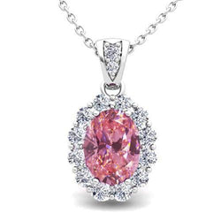 6,25 Karat Ovalschliff Halskette mit rosa Saphir und Diamanten Pendant