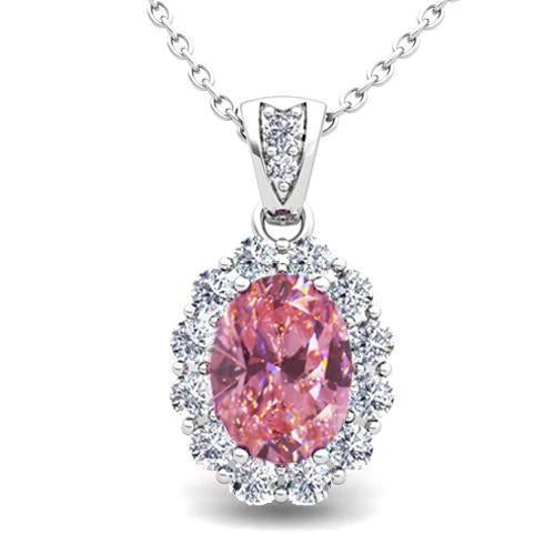 6,25 Karat Ovalschliff Halskette mit rosa Saphir und Diamanten Pendant - harrychadent.de