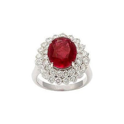 6,25 Kt Rubin im Ovalschliff mit Aus der Erde Abgebauter Natürlicher Diamanten Ring Weißgold 14K