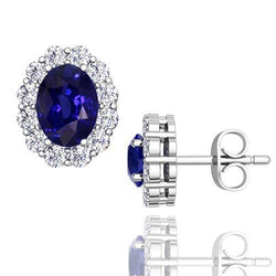 6,40 Ct Ovaler Saphir und Aus der Erde Abgebauter Natürlicher Diamanten Damen Ohrstecker Weiß