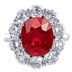 6,5 ct Rubin mit Aus der Erde Abgebauter Natürlicher Diamant Ehering Weißgold 14K Edelschmuck