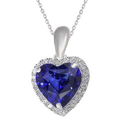 6,50 Karat Halo-Aus der Erde Abgebauter Natürlicher Diamant-Anhänger, Herz, blauer Saphir, Schmuck, Gold