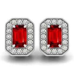 6,50 ct Rubin und Aus der Erde Abgebauter Natürlicher Diamanten Ohrstecker Weißgold 14K