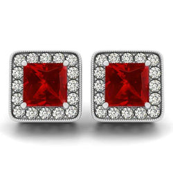 6,70 ct Rubin mit Aus der Erde Abgebauter Natürlicher Diamanten Lady Ohrstecker Weißgold 14K