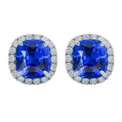 6,80 Karat Saphir und Aus der Erde Abgebauter Natürlicher Diamanten Damen Ohrstecker Weißgold 14K