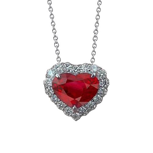 6.40 Karat Roter Rubin und Aus der Erde Abgebauter Natürlicher Diamant Halskette Anhänger mit Kette Gold 14K