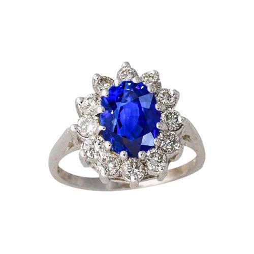 6.50 Karat Blume Sri Lanka Saphir Ring Aus der Erde Abgebauter Natürlicher Diamant Weißgold 14K