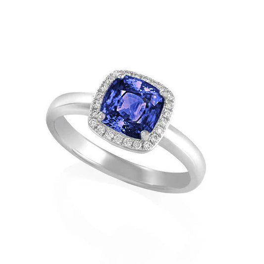 6.50 ct Kissen Halo Tansanit und Diamanten Ring Weißgold 14K - harrychadent.de