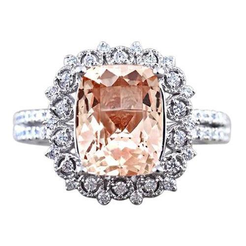 6.50 ct Kissen Morganit und Diamanten Ring Gold 14K - harrychadent.de