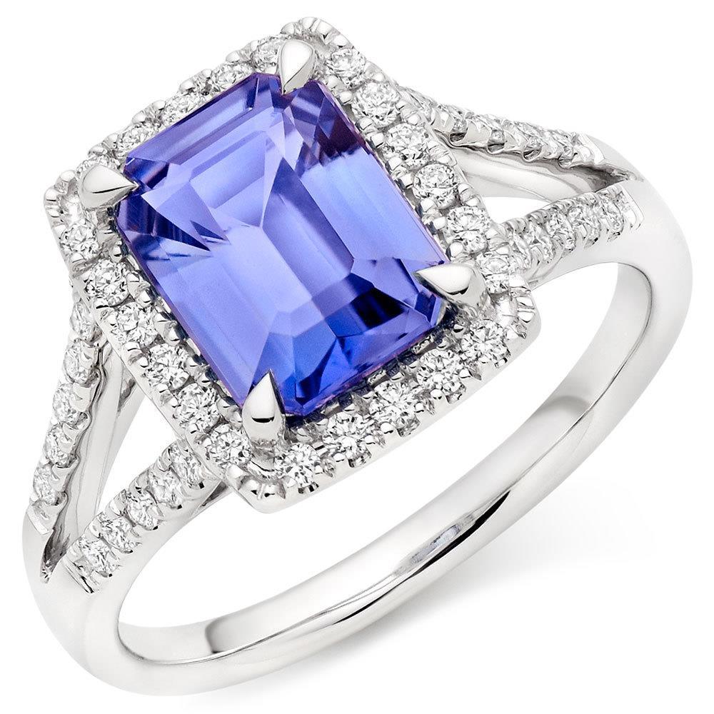6.85 Kt Blauer Tansanit mit Diamanten Ring Gold Weiß 14K - harrychadent.de