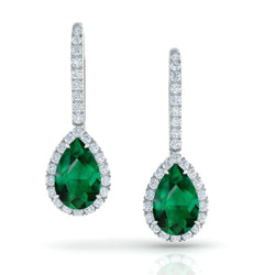7 Karat Birnengrüner Smaragd-Diamant-Dame Dangle Goldohrring