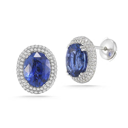 7 Karat Saphir und Aus der Erde Abgebauter Natürlicher Diamanten Damen Ohrstecker Weißgold 14K