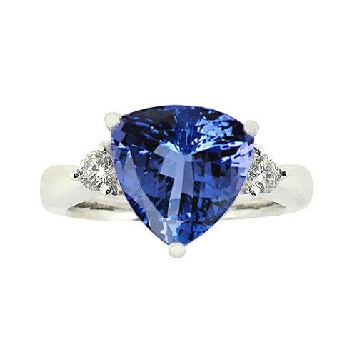 7 Karat Tansanit & Aus der Erde Abgebauter Natürlicher Diamant Drei-Steine-Ring Weißgold 14K
