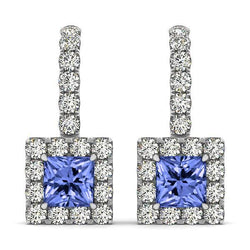 7 Karat Tansanit und Aus der Erde Abgebauter Natürlicher Diamanten Lady Ohrhänger Weißgold 14K